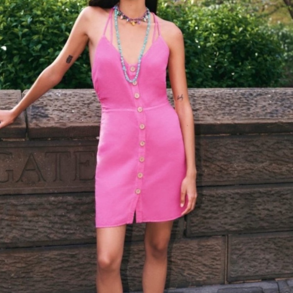 Zara hot pink strappy backless dress
